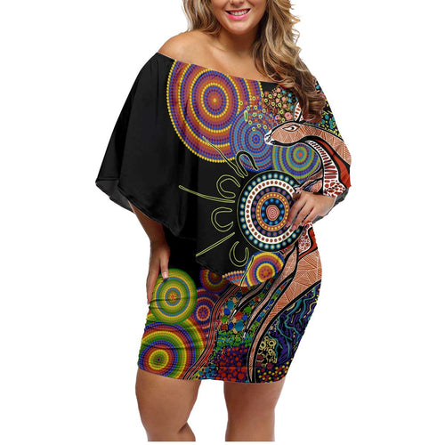 Indigenous Kangaroo Australia Aboriginal Style Family Matching Off Shoulder Short Dress and Hawaiian Shirt