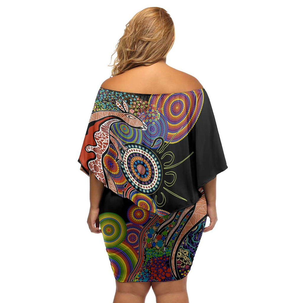Indigenous Kangaroo Australia Aboriginal Style Family Matching Off Shoulder Short Dress and Hawaiian Shirt