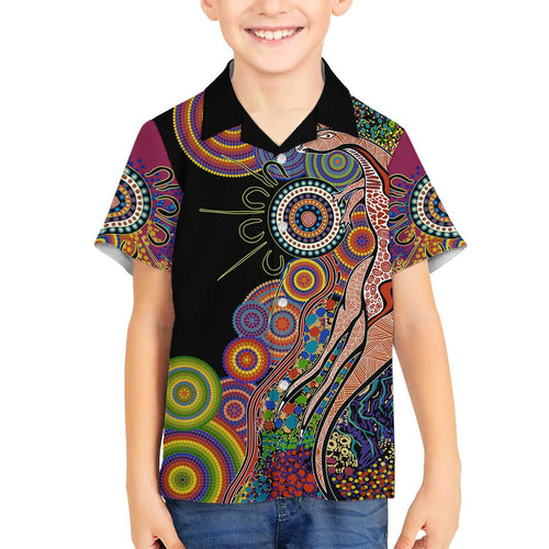 Indigenous Kangaroo Australia Aboriginal Style Family Matching Off Shoulder Short Dress and Hawaiian Shirt