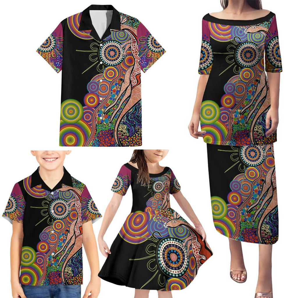 Indigenous Kangaroo Australia Aboriginal Style Family Matching Puletasi and Hawaiian Shirt