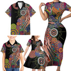 Indigenous Kangaroo Australia Aboriginal Style Family Matching Short Sleeve Bodycon Dress and Hawaiian Shirt