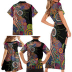 Indigenous Kangaroo Australia Aboriginal Style Family Matching Short Sleeve Bodycon Dress and Hawaiian Shirt