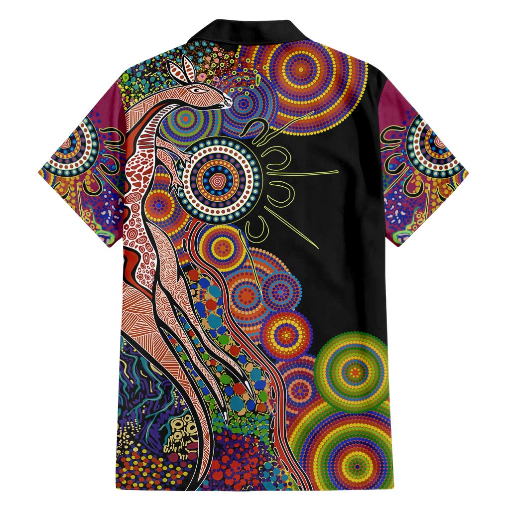 Indigenous Kangaroo Australia Aboriginal Style Family Matching Short Sleeve Bodycon Dress and Hawaiian Shirt