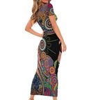 Indigenous Kangaroo Australia Aboriginal Style Family Matching Short Sleeve Bodycon Dress and Hawaiian Shirt