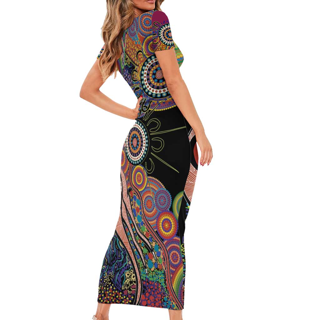 Indigenous Kangaroo Australia Aboriginal Style Family Matching Short Sleeve Bodycon Dress and Hawaiian Shirt