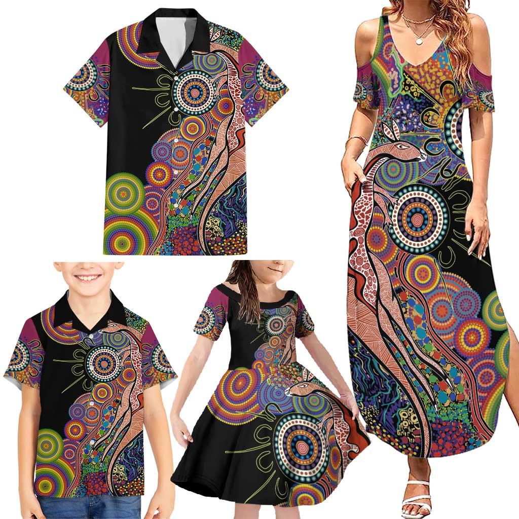 Indigenous Kangaroo Australia Aboriginal Style Family Matching Summer Maxi Dress and Hawaiian Shirt