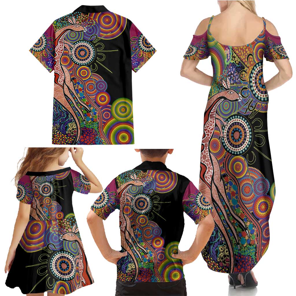 Indigenous Kangaroo Australia Aboriginal Style Family Matching Summer Maxi Dress and Hawaiian Shirt
