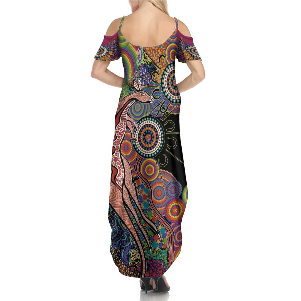 Indigenous Kangaroo Australia Aboriginal Style Family Matching Summer Maxi Dress and Hawaiian Shirt