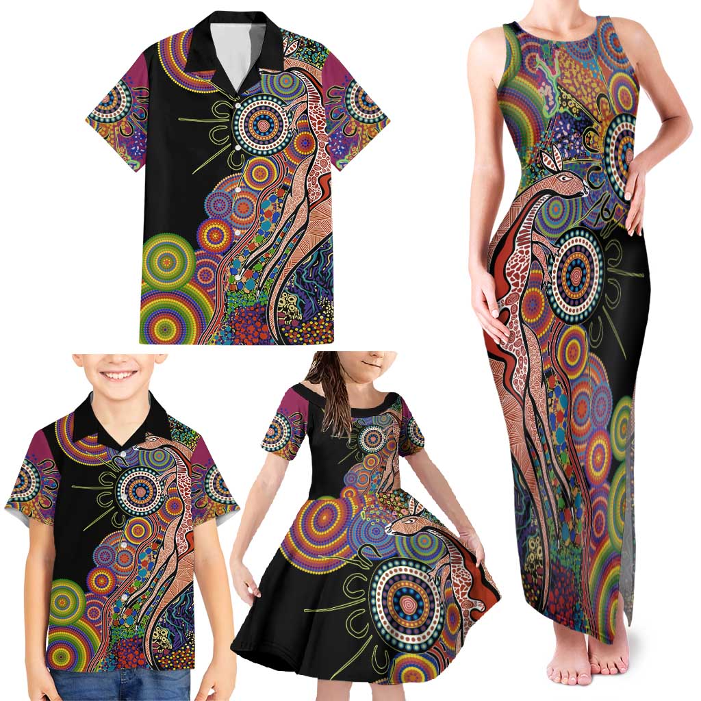 Indigenous Kangaroo Australia Aboriginal Style Family Matching Tank Maxi Dress and Hawaiian Shirt