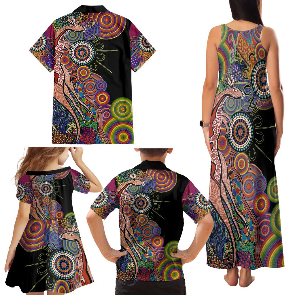 Indigenous Kangaroo Australia Aboriginal Style Family Matching Tank Maxi Dress and Hawaiian Shirt
