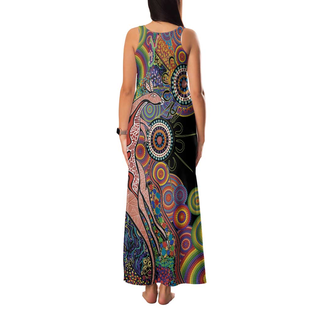 Indigenous Kangaroo Australia Aboriginal Style Family Matching Tank Maxi Dress and Hawaiian Shirt