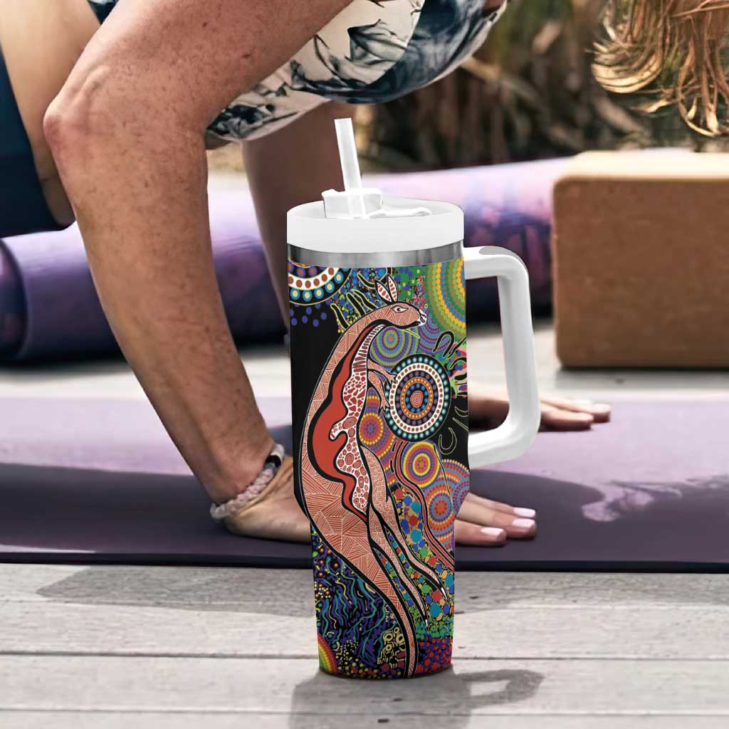 Indigenous Kangaroo Australia Aboriginal Style Tumbler With Handle