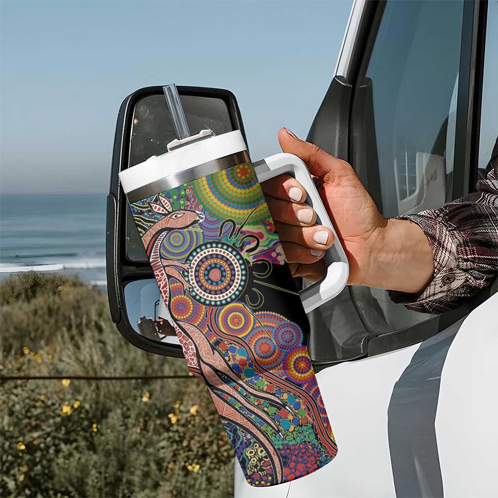 Indigenous Kangaroo Australia Aboriginal Style Tumbler With Handle