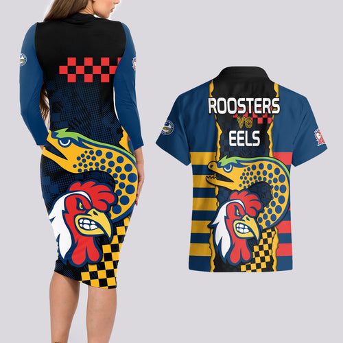 nrl-eels-combine-roosters-rugby-couples-matching-long-sleeve-bodycon-dress-and-hawaiian-shirt-sporty-style