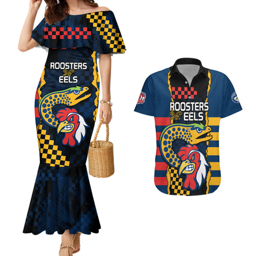 nrl-eels-combine-roosters-rugby-couples-matching-mermaid-dress-and-hawaiian-shirt-sporty-style