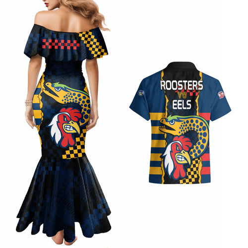 nrl-eels-combine-roosters-rugby-couples-matching-mermaid-dress-and-hawaiian-shirt-sporty-style