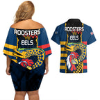 nrl-eels-combine-roosters-rugby-couples-matching-off-shoulder-short-dress-and-hawaiian-shirt-sporty-style