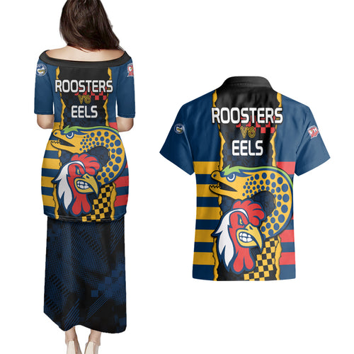 nrl-eels-combine-roosters-rugby-couples-matching-puletasi-dress-and-hawaiian-shirt-sporty-style