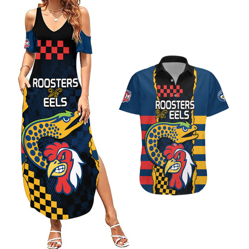 nrl-eels-combine-roosters-rugby-couples-matching-summer-maxi-dress-and-hawaiian-shirt-sporty-style