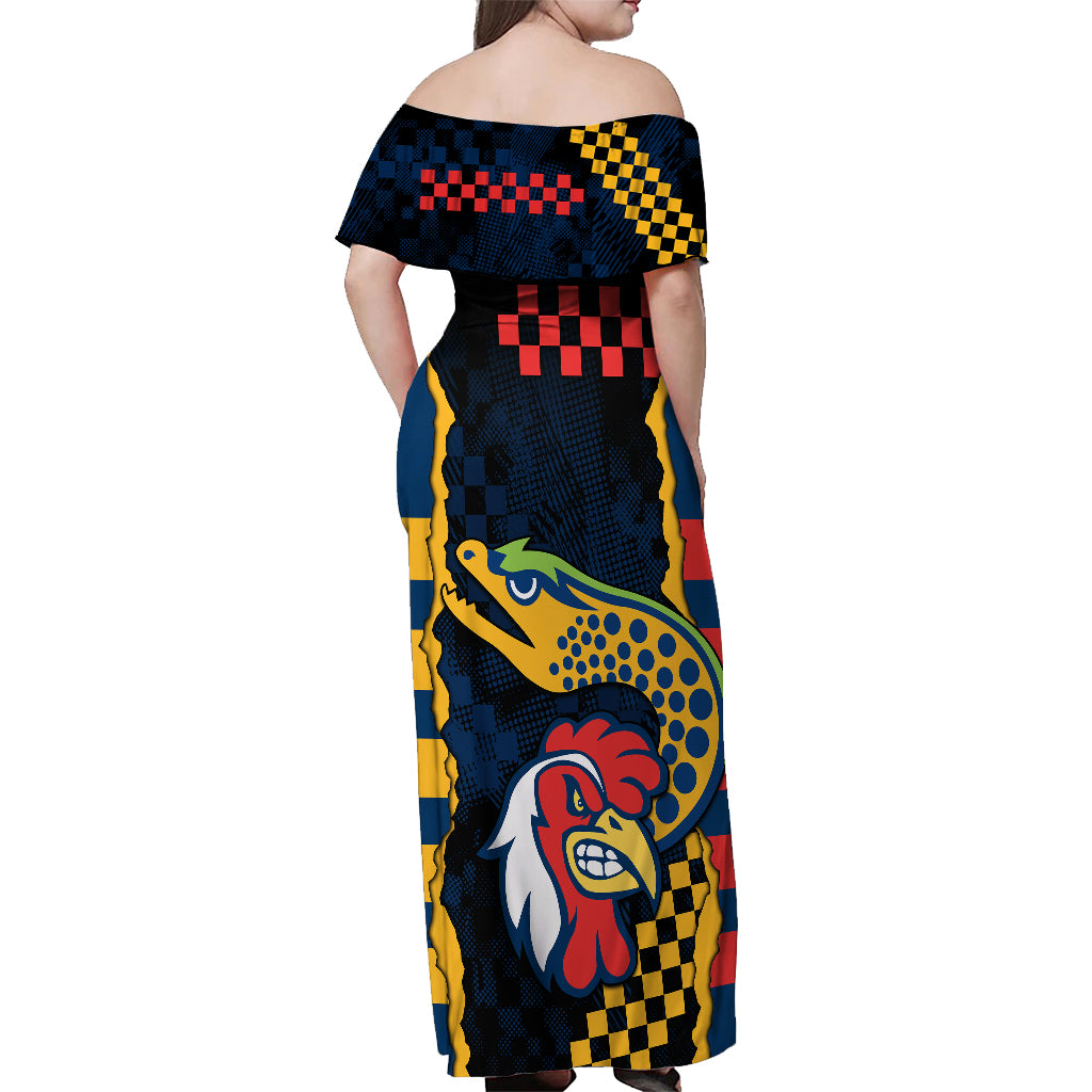 nrl-eels-combine-roosters-rugby-off-shoulder-maxi-dress-sporty-style