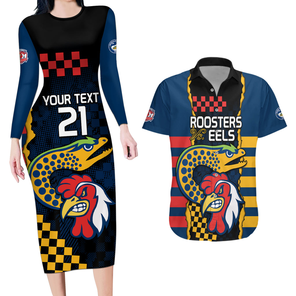 custom-nrl-eels-combine-roosters-rugby-couples-matching-long-sleeve-bodycon-dress-and-hawaiian-shirt-sporty-style