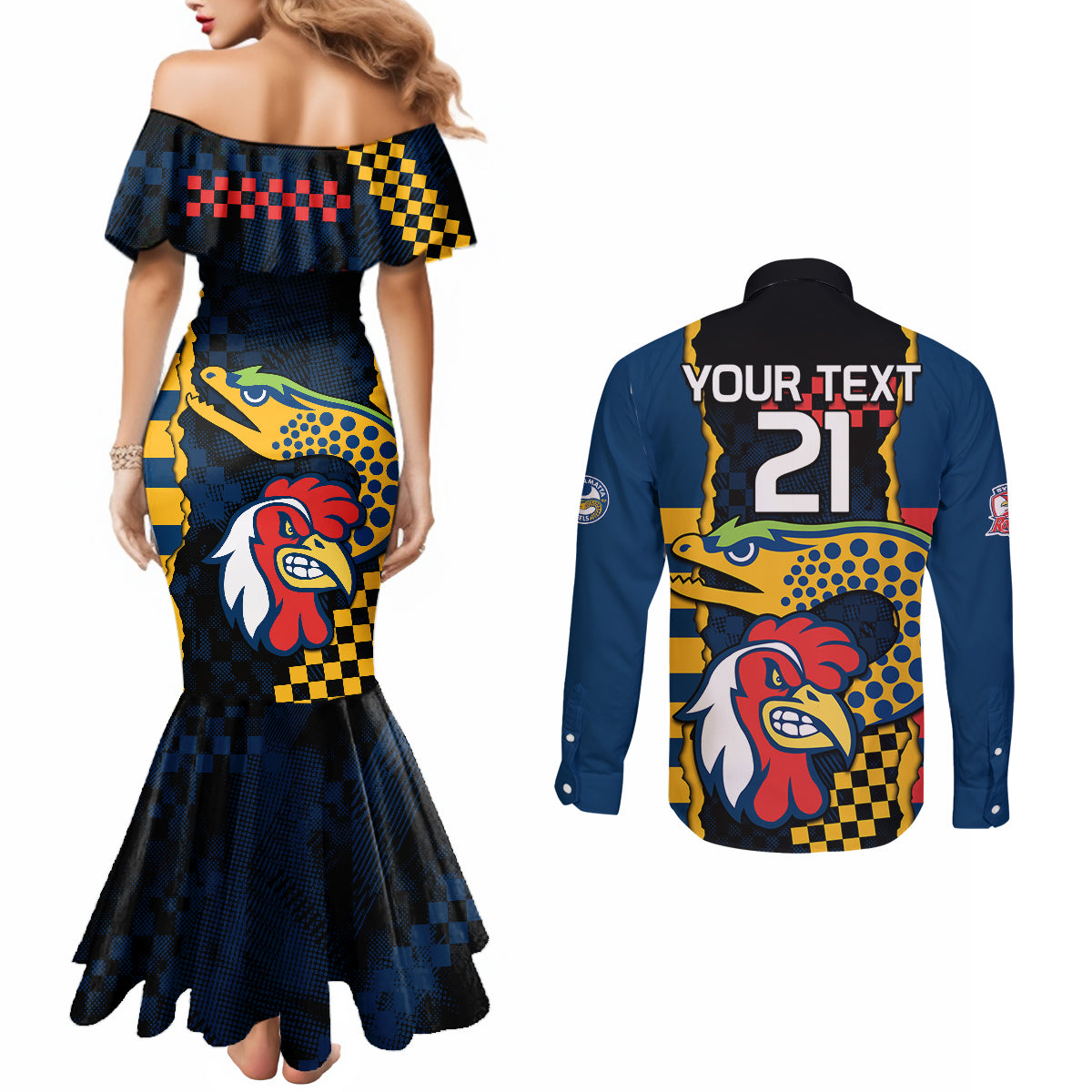 custom-nrl-eels-combine-roosters-rugby-couples-matching-mermaid-dress-and-long-sleeve-button-shirts-sporty-style