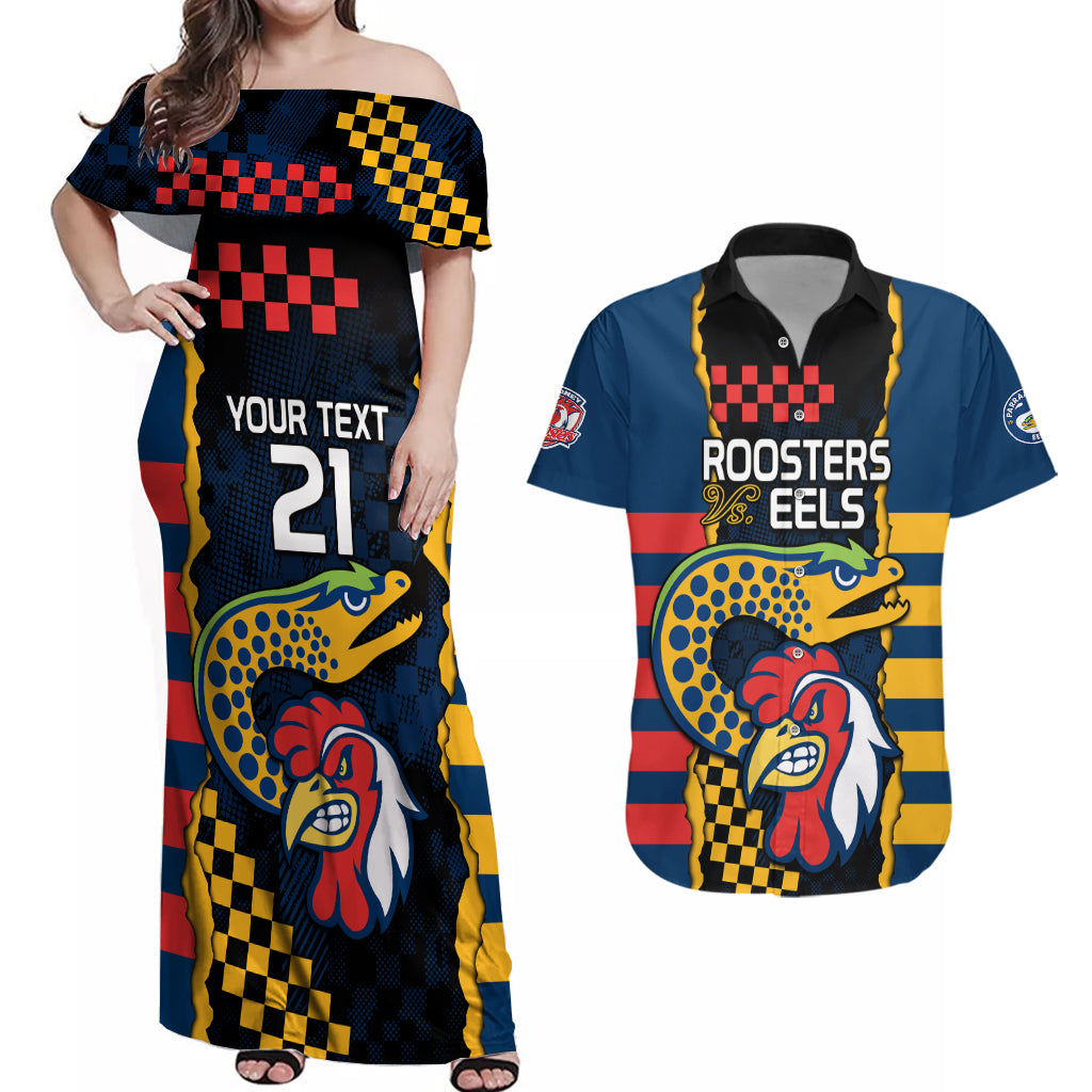 custom-nrl-eels-combine-roosters-rugby-couples-matching-off-shoulder-maxi-dress-and-hawaiian-shirt-sporty-style