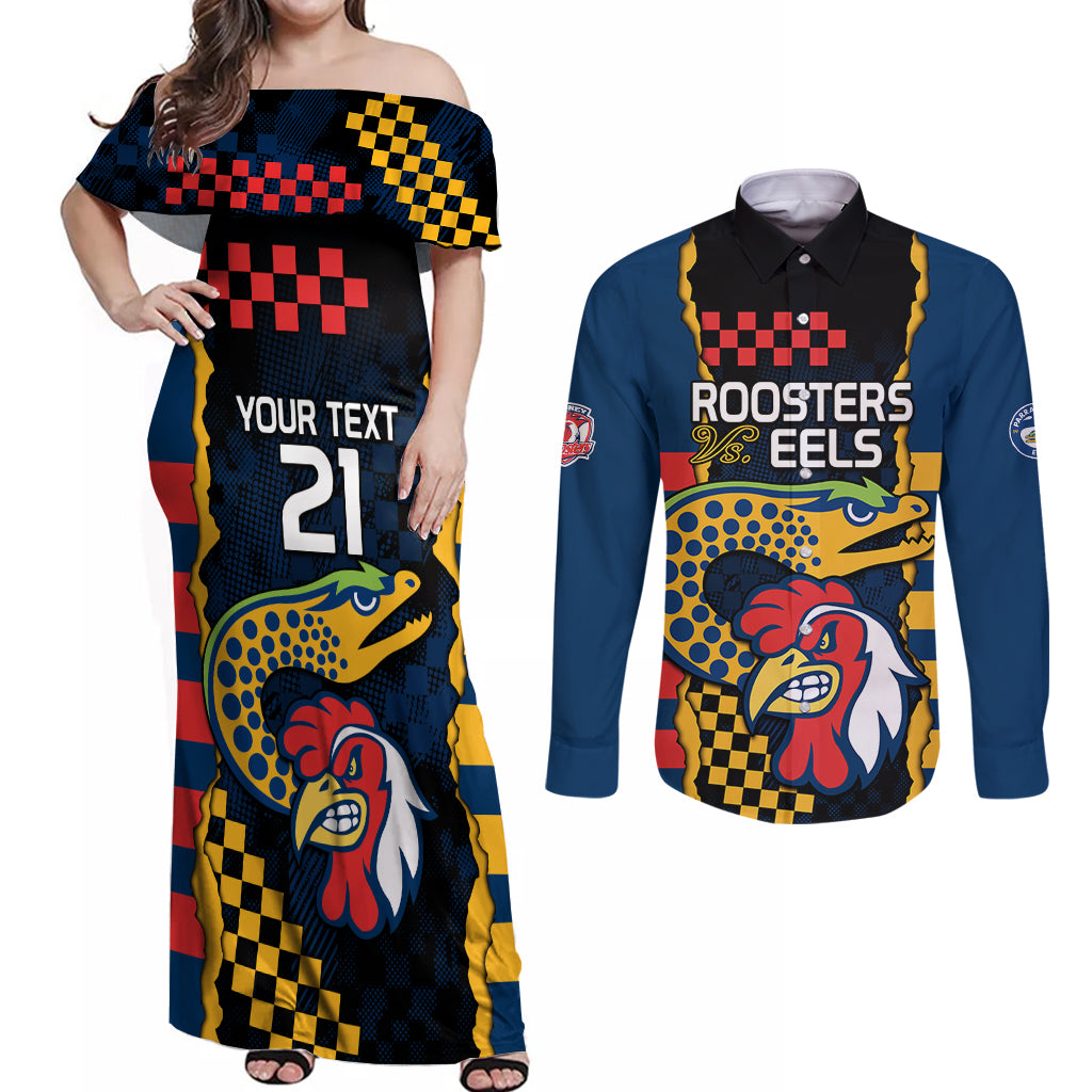 custom-nrl-eels-combine-roosters-rugby-couples-matching-off-shoulder-maxi-dress-and-long-sleeve-button-shirts-sporty-style