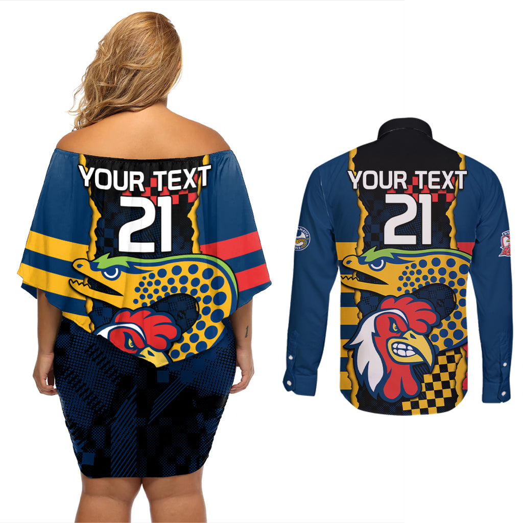 custom-nrl-eels-combine-roosters-rugby-couples-matching-off-shoulder-short-dress-and-long-sleeve-button-shirts-sporty-style