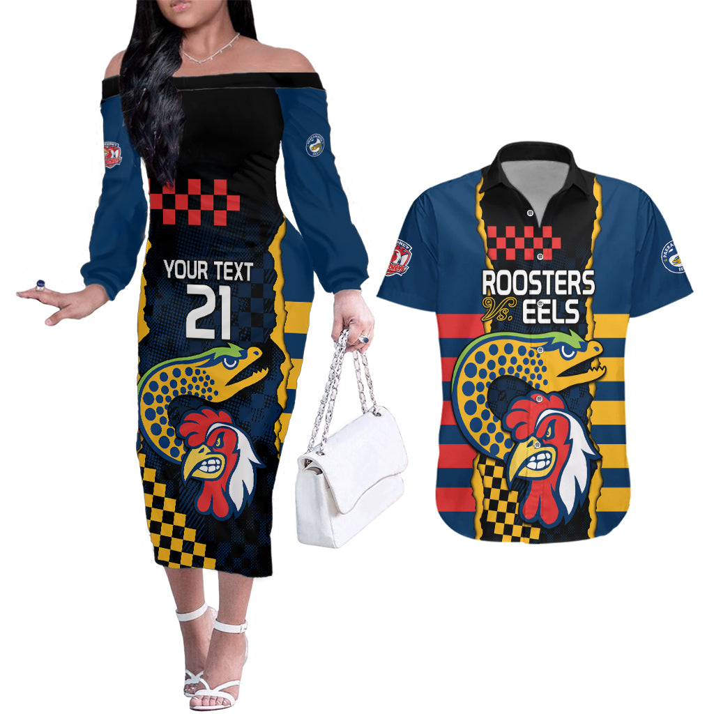 custom-nrl-eels-combine-roosters-rugby-couples-matching-off-the-shoulder-long-sleeve-dress-and-hawaiian-shirt-sporty-style