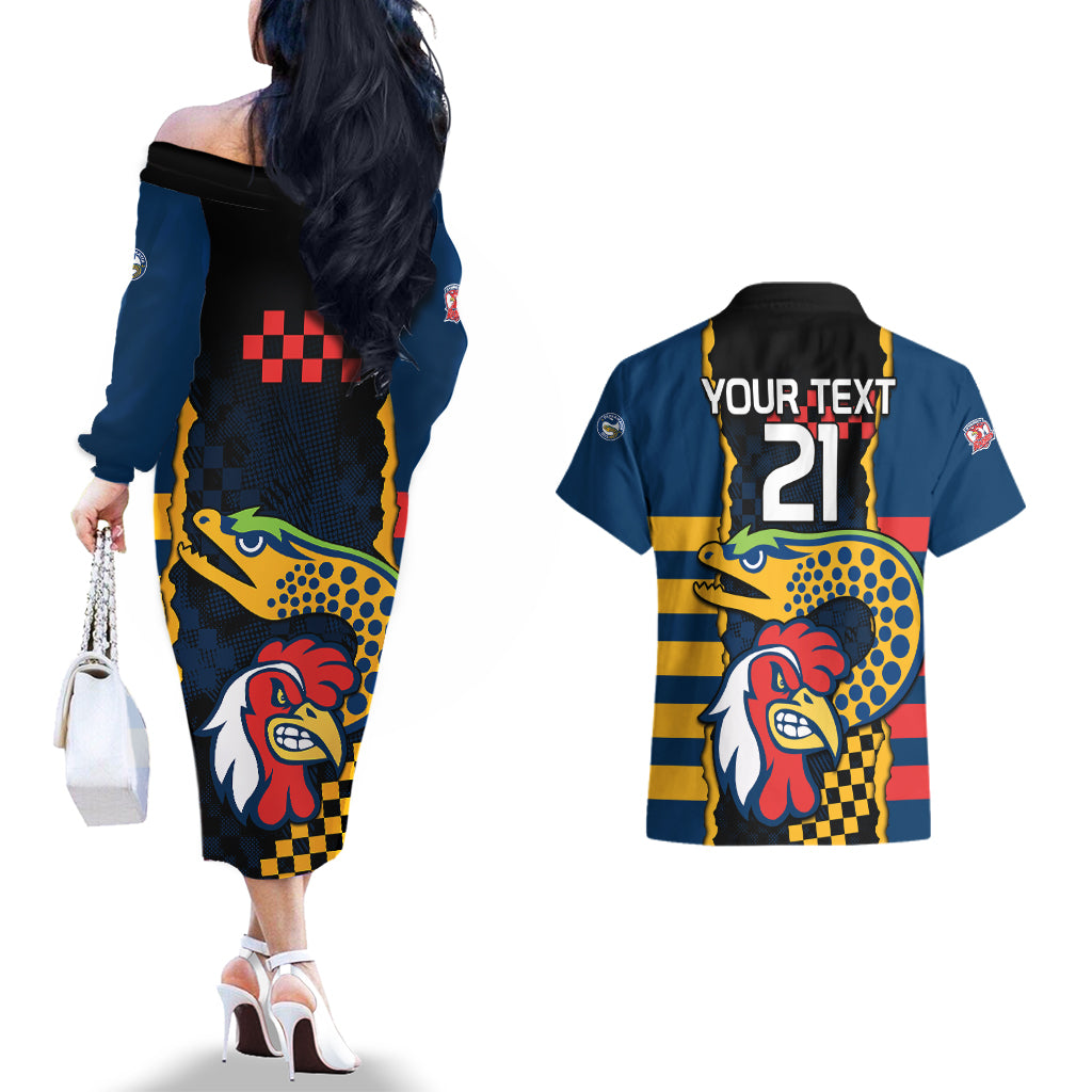 custom-nrl-eels-combine-roosters-rugby-couples-matching-off-the-shoulder-long-sleeve-dress-and-hawaiian-shirt-sporty-style