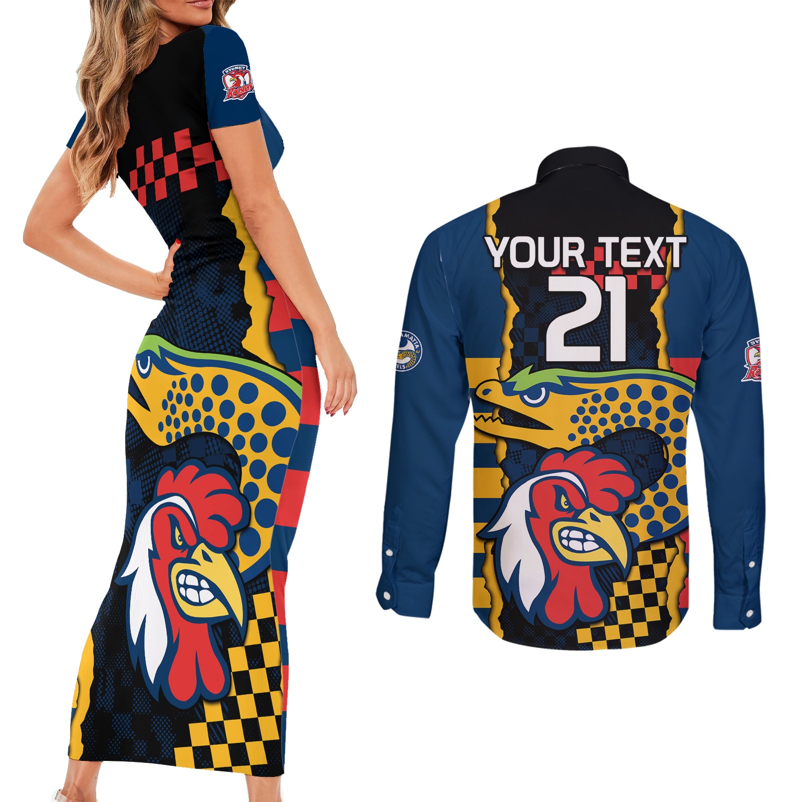 custom-nrl-eels-combine-roosters-rugby-couples-matching-short-sleeve-bodycon-dress-and-long-sleeve-button-shirts-sporty-style