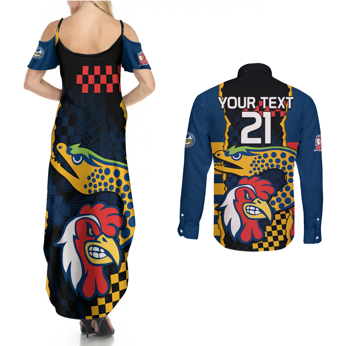 custom-nrl-eels-combine-roosters-rugby-couples-matching-summer-maxi-dress-and-long-sleeve-button-shirts-sporty-style