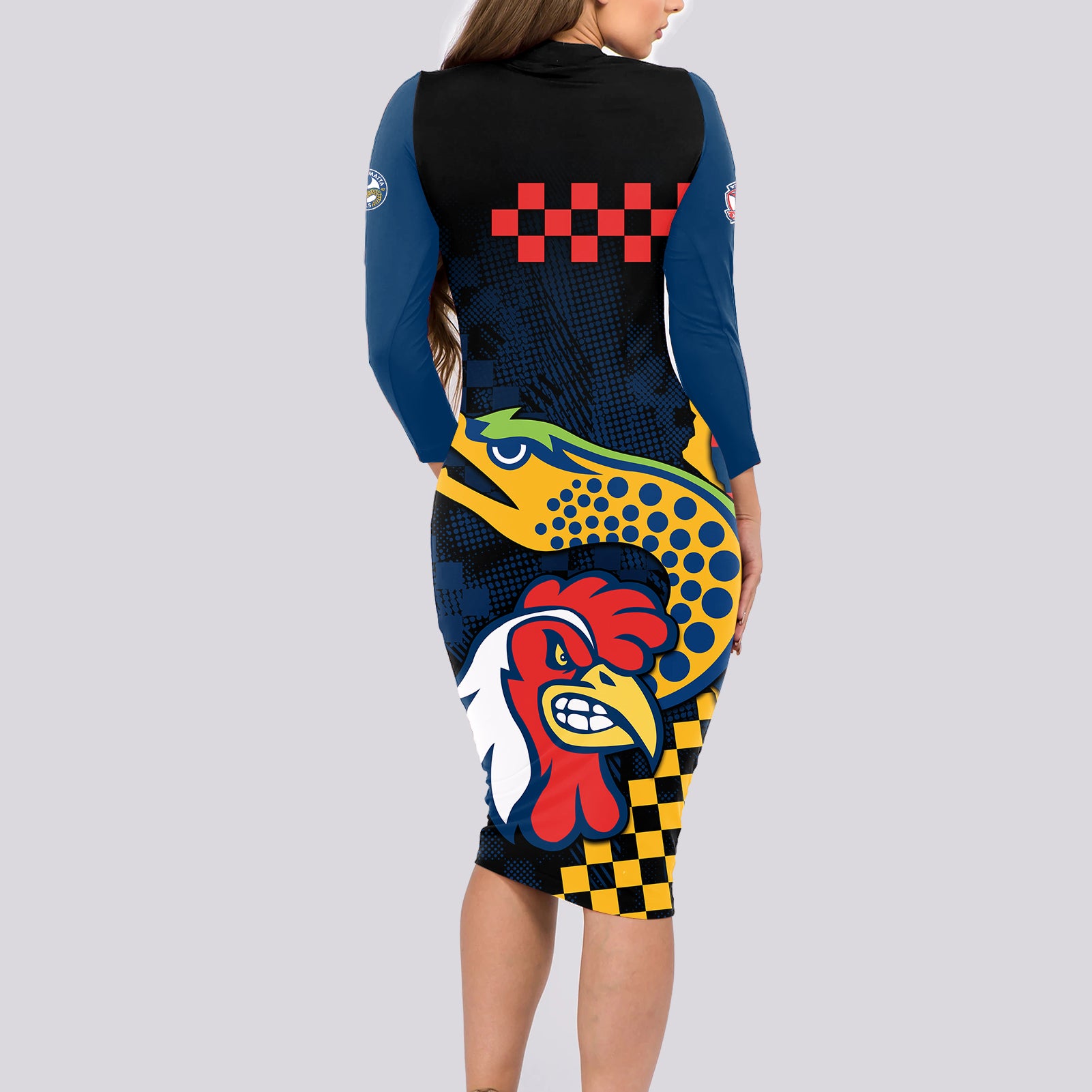 custom-nrl-eels-combine-roosters-rugby-long-sleeve-bodycon-dress-sporty-style