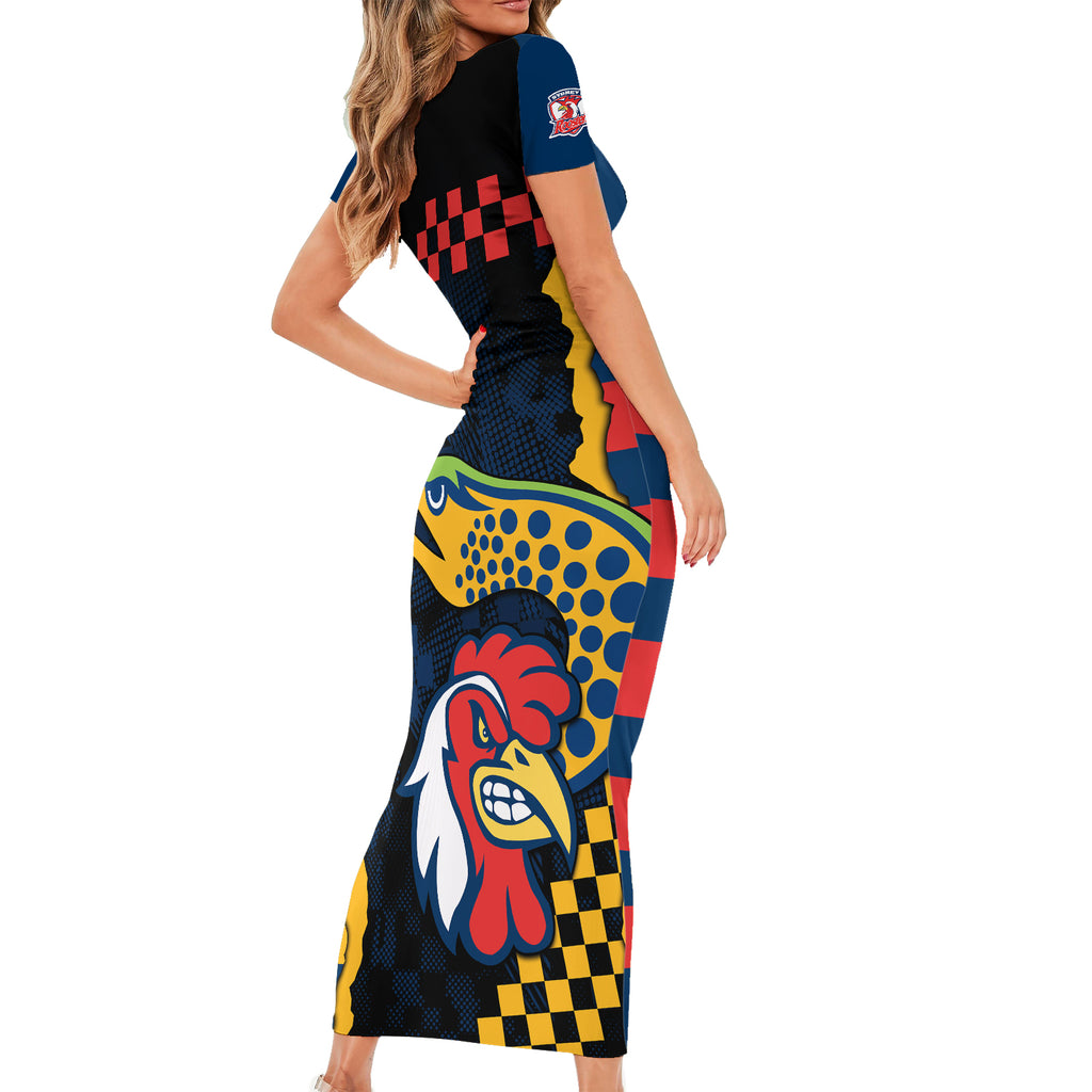 custom-nrl-eels-combine-roosters-rugby-short-sleeve-bodycon-dress-sporty-style