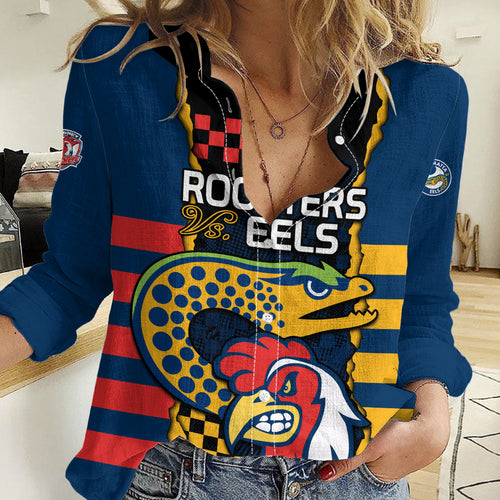 Custom NRL Eels Combine Roosters Rugby Women Casual Shirt Sporty Style LT9