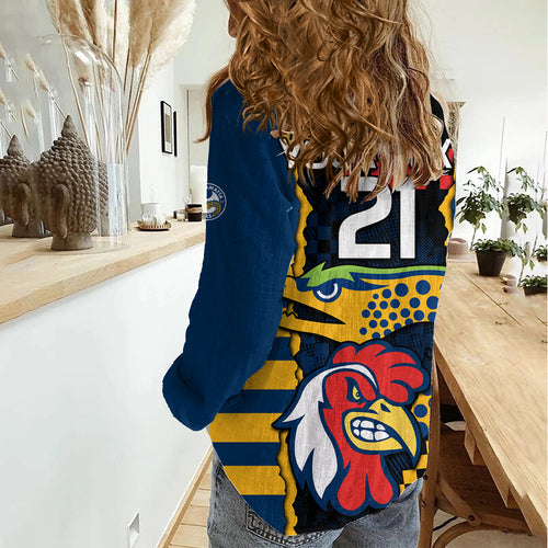 Custom NRL Eels Combine Roosters Rugby Women Casual Shirt Sporty Style LT9