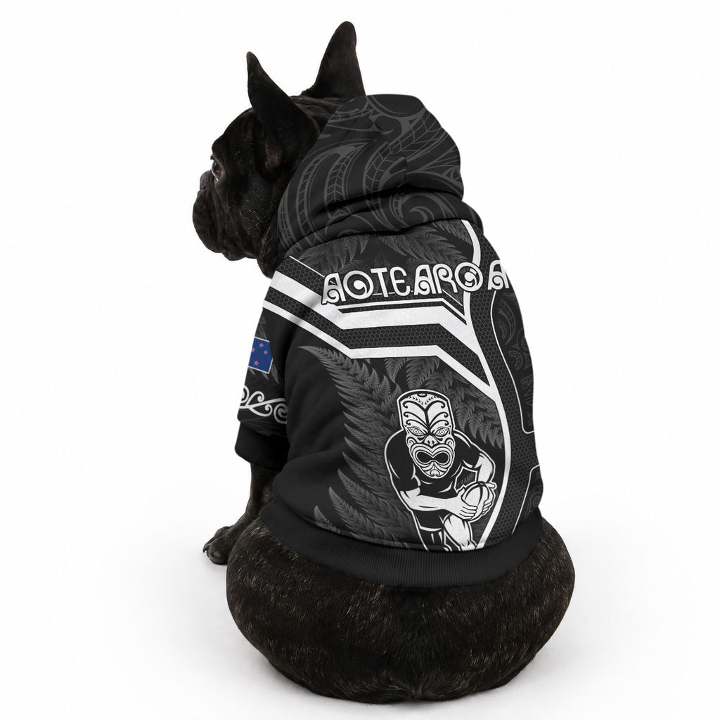 New Zealand Aotearoa Rugby Pet Hoodie Black Fern Maori Tribal Sporty Style