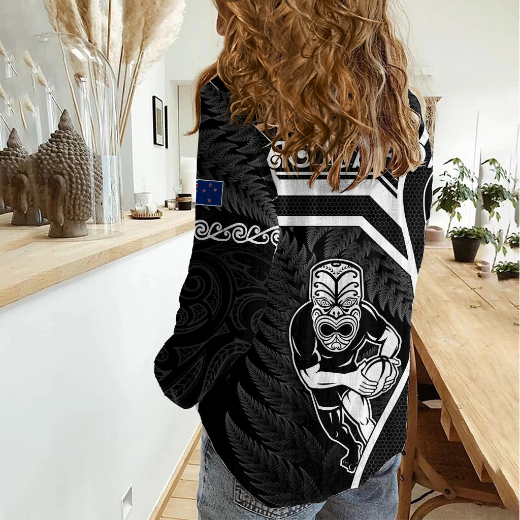 New Zealand Aotearoa Rugby Women Casual Shirt Black Fern Maori Tribal Sporty Style LT9