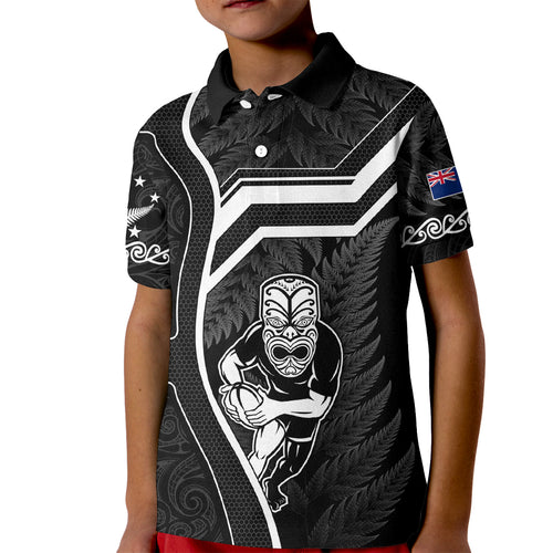 custom-new-zealand-aotearoa-rugby-kid-polo-shirt-black-fern-maori-tribal-sporty-style