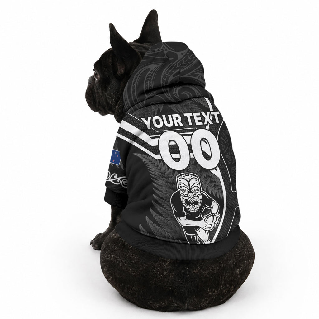 Custom New Zealand Aotearoa Rugby Pet Hoodie Black Fern Maori Tribal Sporty Style