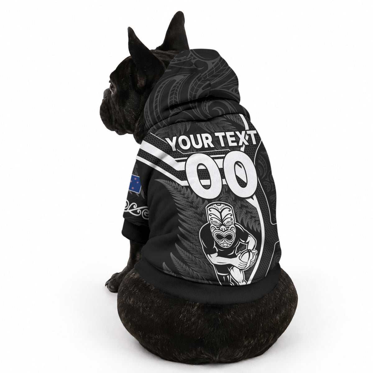 Custom New Zealand Aotearoa Rugby Pet Hoodie Black Fern Maori Tribal Sporty Style
