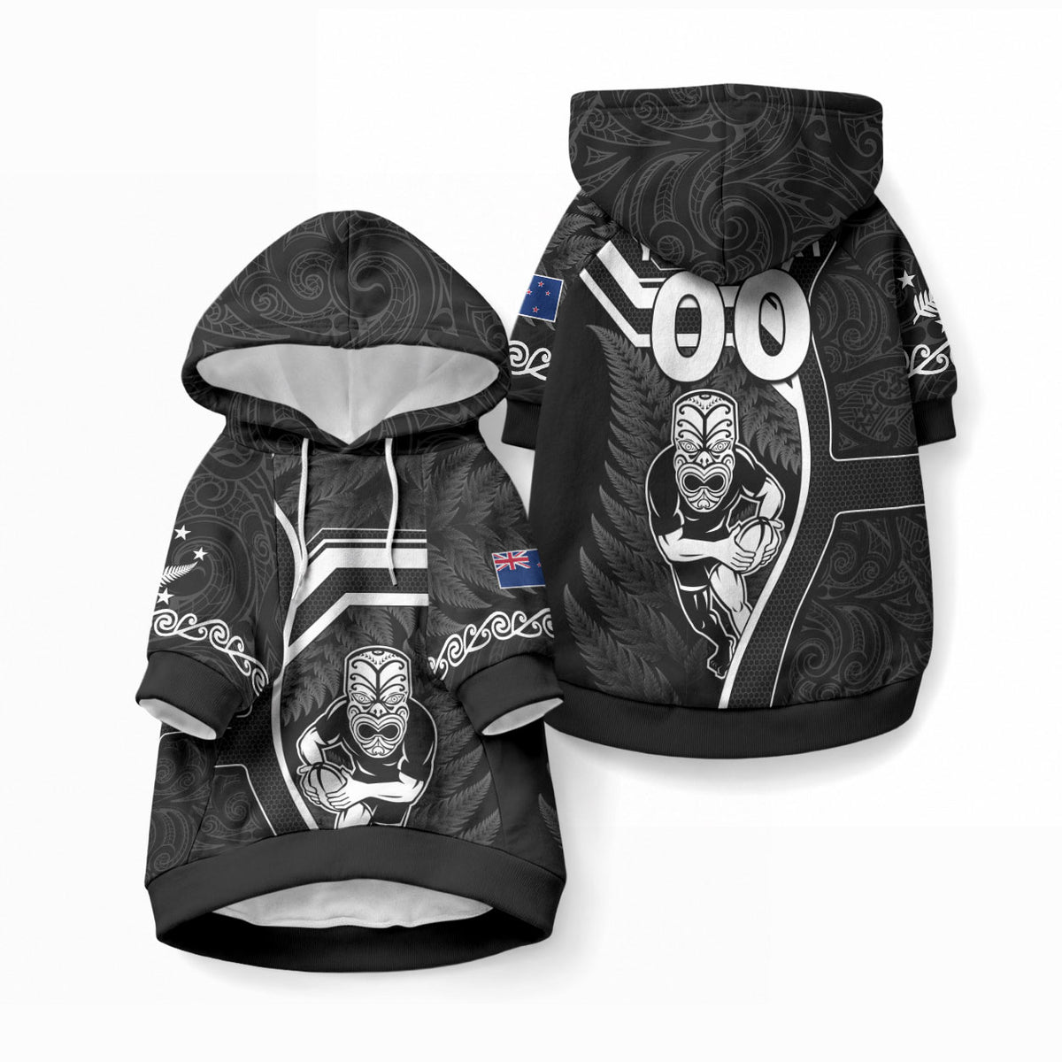 Custom New Zealand Aotearoa Rugby Pet Hoodie Black Fern Maori Tribal Sporty Style