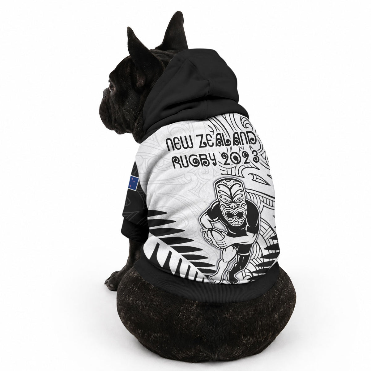 New Zealand Maori Rugby Pet Hoodie Proud Aoteroa Stylised Maori Koru