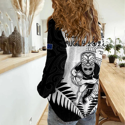 New Zealand Rugby Women Casual Shirt Proud Aoteroa Stylised Maori Koru LT9