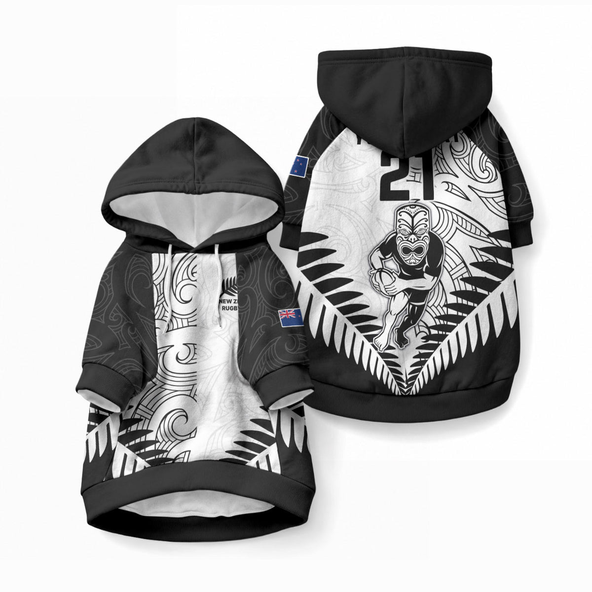 Custom New Zealand Maori Rugby Pet Hoodie Proud Aoteroa Stylised Maori Koru