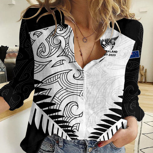 Custom New Zealand Rugby Women Casual Shirt Proud Aoteroa Stylised Maori Koru LT9