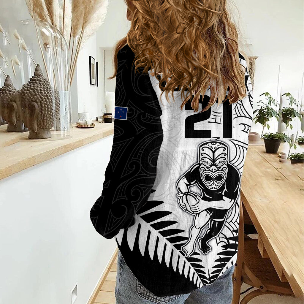 Custom New Zealand Rugby Women Casual Shirt Proud Aoteroa Stylised Maori Koru LT9