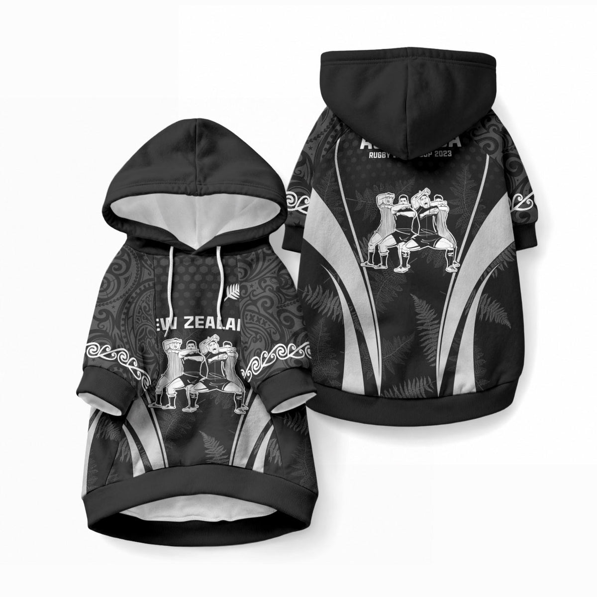 New Zealand Aotearoa Rugby Pet Hoodie Haka Dance Mixed Silver Fern Sporty Style