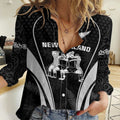 New Zealand Aotearoa Rugby Women Casual Shirt Haka Dance Mixed Silver Fern Sporty Style LT9